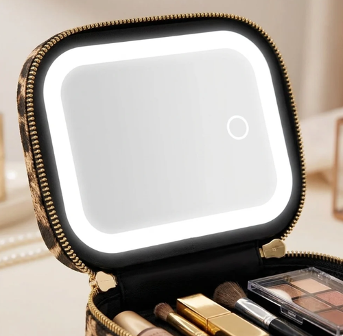 Large capacity makeup bagbox with lights and full-screen LED mirror