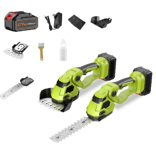Battery-powered hedge and grass shears — 2-in-1, 45-degree swivel head