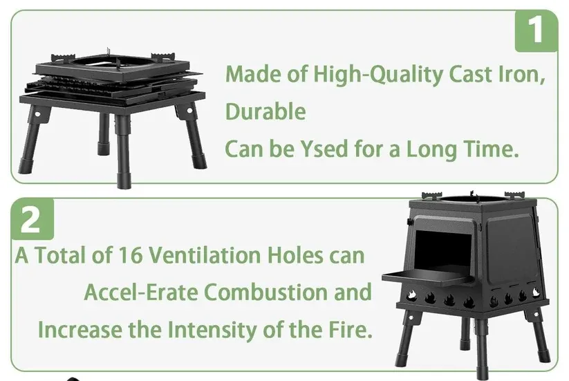 Portable Wood Burning Rocket Stove | 16 Vent Holes Efficient Burn | Outdoor Wood Stove | Foldable Camping Cooker