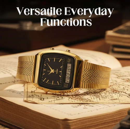 Retro Style Square Face Multifunction Watch – Dual Display, Zinc Alloy, Stainless Steel ✨
