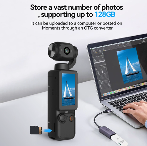 Action camera with 180° rotating lens, vlog autofocus, portable outdoor video camera