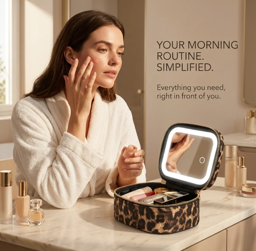 Large capacity makeup bagbox with lights and full-screen LED mirror