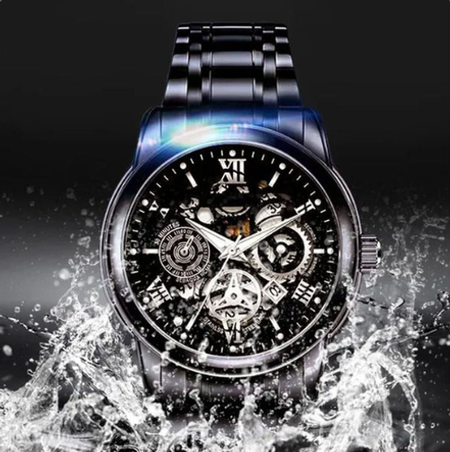 Men's Waterproof Roman Skeleton Automatic Mechanical Watch   Golden