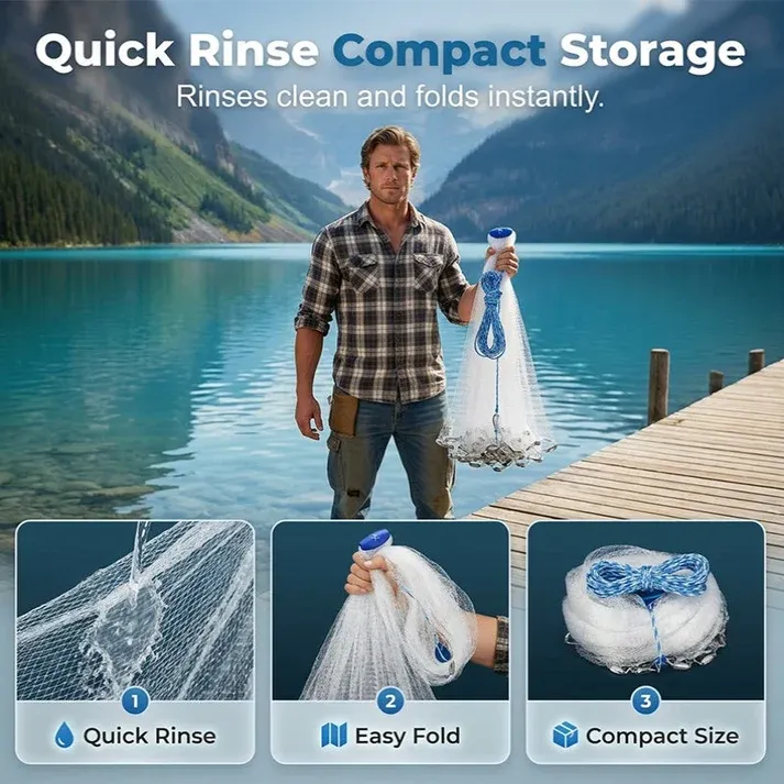 Easy-Throw Cast Net – Heavy-Duty Mesh, Rapid Sinking, Versatile 🌊