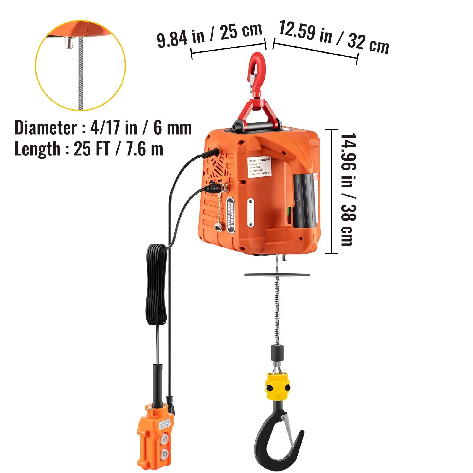 3-in-1 Electric Hoist Winch 1100lbs, Overload Protection, Towing & Lifting, Wireless Remote, 25ft Lifting Height, 220V Power, Manual Control