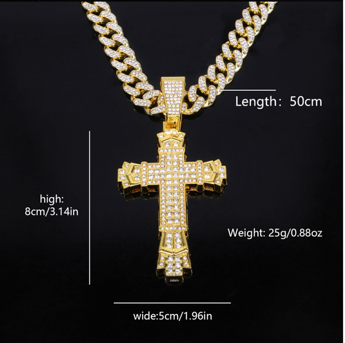 ✝️Luxury Cuban chain necklace with thick cross pendant in  gold plated color, making you the brightest