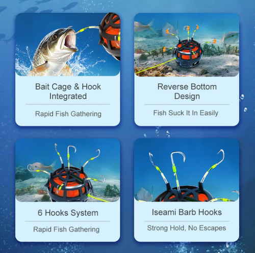 Reverse Bottom Bait Cage Fishing Hook  3pc