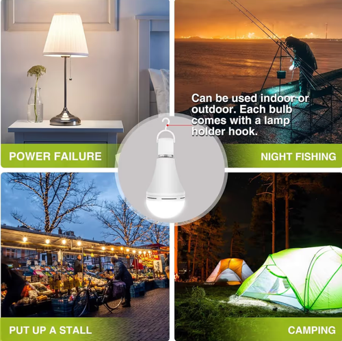 2pc 20W Rechargeable Emergency Light Bulb with Switch Hook