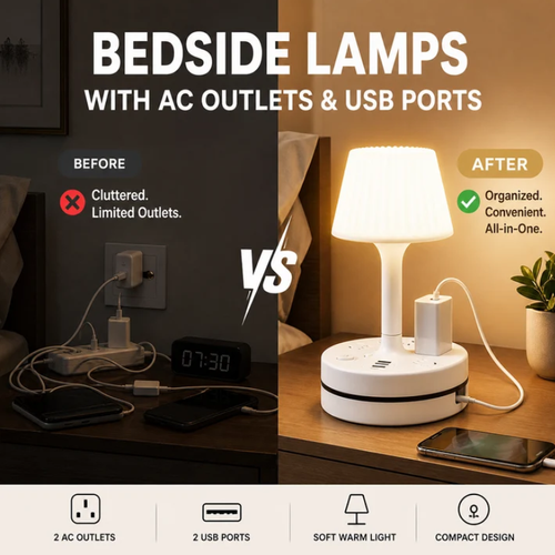 💡 Bedside Lamp with Charging Station – Light Up & Power Up Your Nightstand 🔌