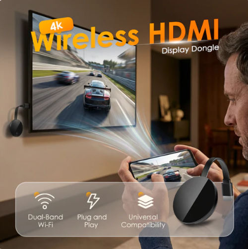 4K Wireless HDMI Display Dongle – Dual-Band Wi-Fi, Plug-and-Play & Universal Screen Mirroring for