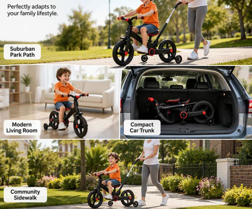 4-in-1 Verwandelbares Kinder-Dreirad, Laufrad & Kinderwagen