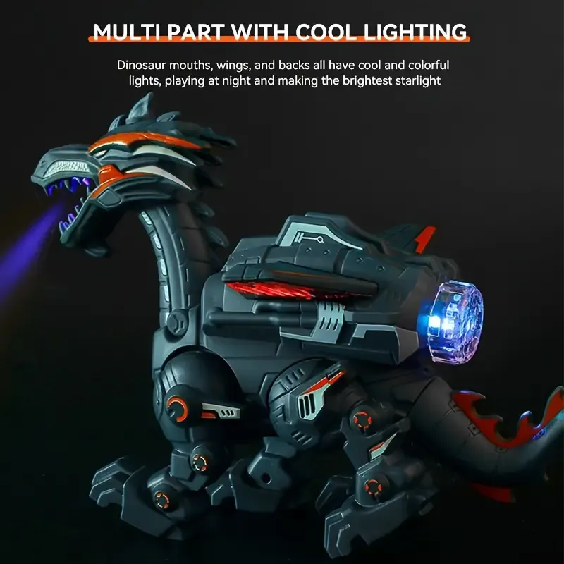 Interactive Walking Dinosaur Toy with Flamethrower, Lights and Sounds - Blue and Black