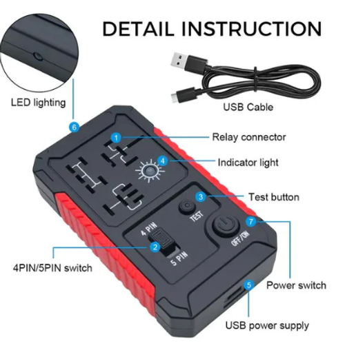 USB-C Car Relay Tester for 4 5 Pin Relays