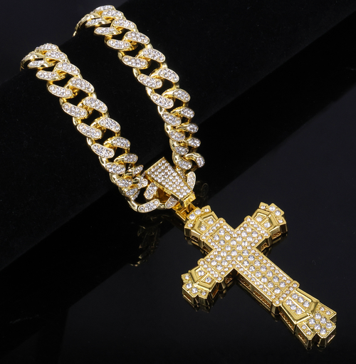 ✝️Luxury Cuban chain necklace with thick cross pendant in  gold plated color, making you the brightest