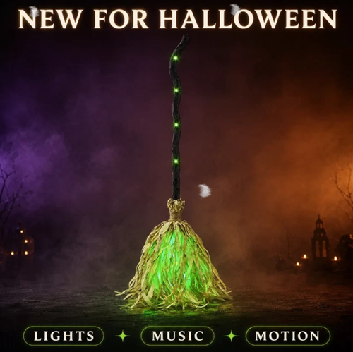 Witch Broom Halloween Decoration with Lights and Sound🧙