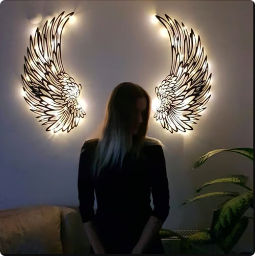 🔥 1 PAIR ANGEL WINGS METAL WALL ART WITH LED LIGHTS-🎁