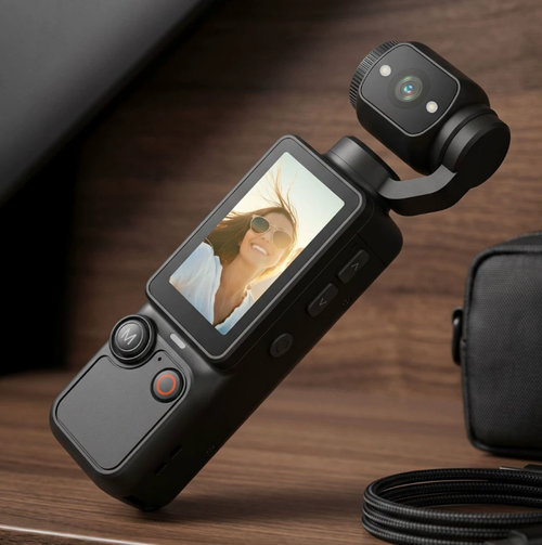 Action camera with 180° rotating lens, vlog autofocus, portable outdoor video camera