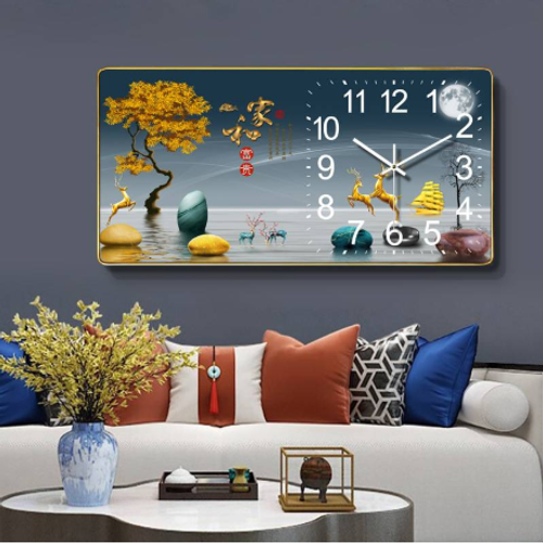 Stylish Silent LED Living Room Wall Clock Calendar40cm x 80cm with gold trim