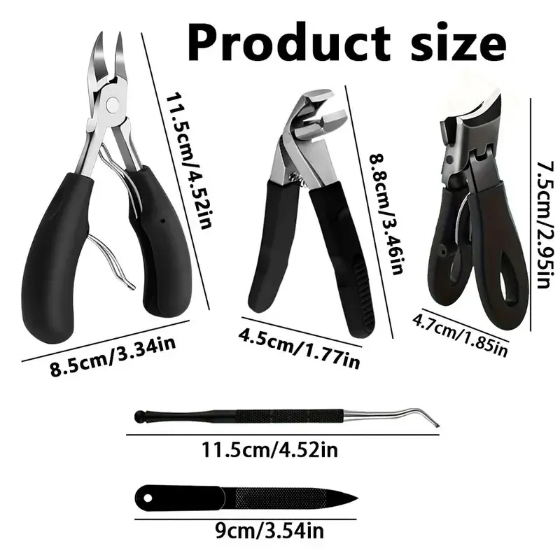 5-piece professional stainless steel nail clipper set, nail clippers, trimming tools, nail clippers, classic black handle, suitable for men, women, seniors, Father's Day gift