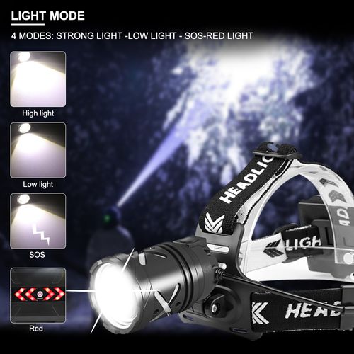 3514 p70 LED flashlight with 18650 battery head, rechargeable, C-type charging, 300-metre range, 1500-millimetre switch headlight
