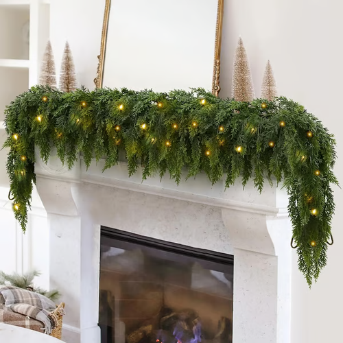 🎅⛄2Pcs Pre-lit Christmas Cedar Garland🎄(5.9ft)