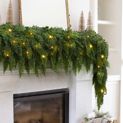 🎅⛄2Pcs Pre-lit Christmas Cedar Garland🎄(5.9ft)