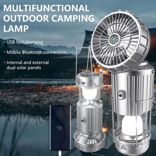🔥🔥All-in-one solar portable desk lamp upgrade version, equipped with a three-speed fan and LED lamp, with 30,000 mAh ultra-energy-saving design