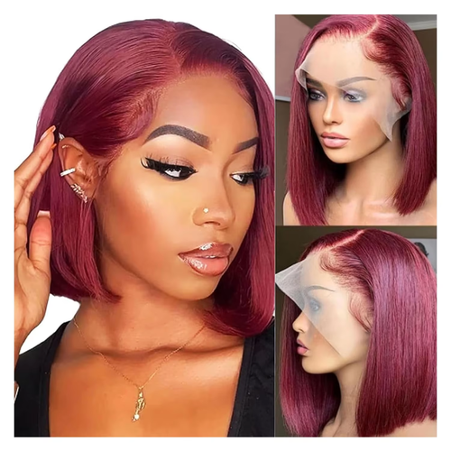 Fashionable Burgundy Lace-Front Medium-Length Bob Wig