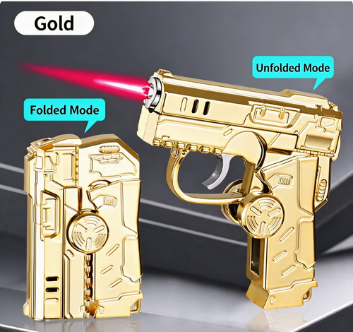 Foldable Pistol Shape Fidget Spinner Lighter, Windproof Pink Flame, Multi-angle Usable, Compact Portable Refillable Gas Lighter, Durable Novelty Toy Lighter for Daily Use & Gifts