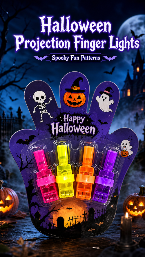 Spooky Halloween Fingertip Projection Lights, 4‑Pack Colorful Kids Toy Set, Great Gift for Family Halloween Gatherings & Costume Parties