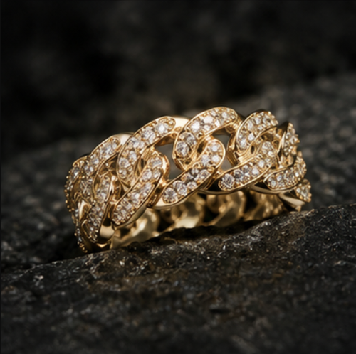 Classic 18K Real Gold Rhodium Brass Micro Zirconia Rings Cuban Style Hip Hop Style Christian Inspiration