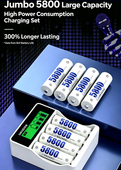 LCD Fast Charger Kit, 4‑Pack AA orAAA Ni‑MH Rechargeable Batteries Included with Purchase, 1.2V High‑Rate Charging, Cyclable Power Supply, New‑Technology Batteries, Eco‑Friendly, Energy‑Saving & Durable