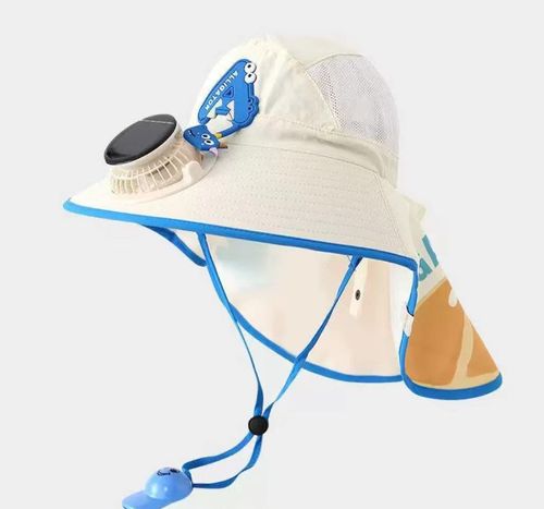 Kids' Solar-Powered Portable Fan Hat Touch Control Unisex Summer Sun Protection Wide-Brim Mesh Breathable Sun Hat for Babies