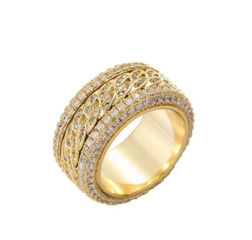 Rotatable Cuban Ring, Solid Brass Full Zircon Hip Hop Ring