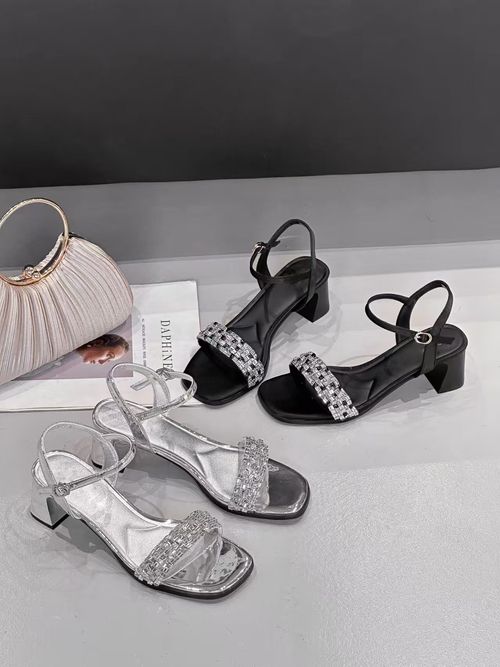 White rhinestone strappy high-heeled sandals