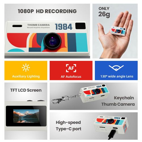 Best-selling Mini Thumb Camera 1080P 8MP 130 Wide Angle Kodak Charmera 1984 Blind Box Keychain Camera(Included 32G Memory Card + High-Speed Card Reader)