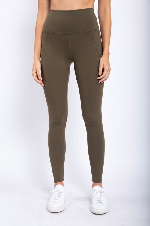 MONO B Tapered Band Essential Solid High Waist Legging (Olive)