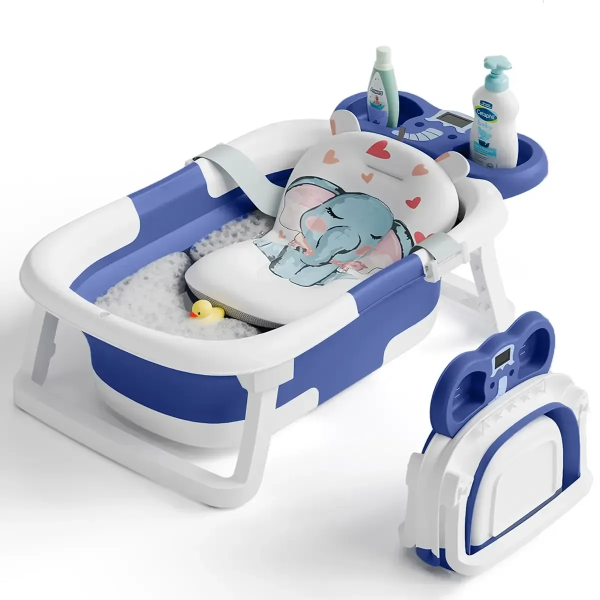 Collapsible Baby Bathtub | Real-Time Temp Monitor, Floating Cushion, Foldable Travel Tub for Newborns & Toddlers