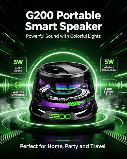 G200 Magnetic Bluetooth Speaker with RGB Light, 40mm Drivers, Bluetooth 5.3,Portable for Travel & C amping Adjustable Sound Volume