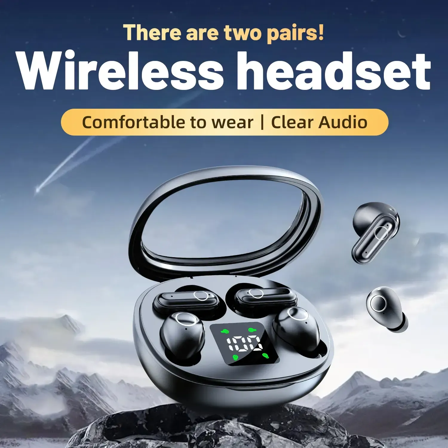 MSHUKCOE Wireless Headphones In-ear Design Noise Cancelling True Wireless Earbuds with Digital Display Bluetooth 5.4 Gaming Headset for Running Exercising Lightweight Fitness Earphones