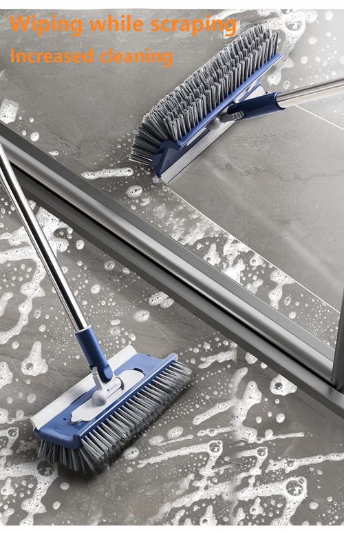 Heavy Duty 4-in-1 Rotatable Long Handle Floor Scrub Brush with Squeegee Blade - Adjustable Stainless Steel Handle, 360° Bristles, Smooth Multi-Surface House Cleaning Tool for Tile, Glass - Home Supplies