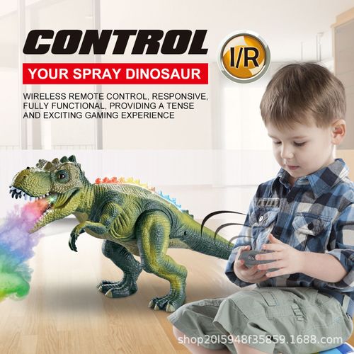 Remote Control Dinosaur Toy with Spray Mist Walking T-Rex LED Lights Roaring Sound RC Jurassic Dino for Kids Boys Girls Gift Interactive Play Engaging Fun