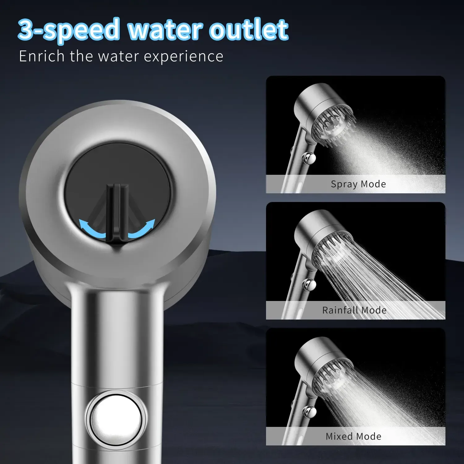 Chrome Effect Pressure Boosted Handheld Filter Shower Head, 4-Setting Massage Spray, 60s Hose, Easy Install, Low Flow, 1-Touch Water Stop, Micro-Technology Nozzles, Bathroom Fixture, Pressure Boosted Shower, Chrome Effect Showerhead Filters