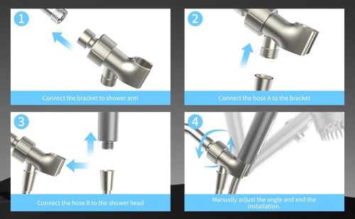Chrome Effect Pressure Boosted Handheld Filter Shower Head, 4-Setting Massage Spray, 60s Hose, Easy Install, Low Flow, 1-Touch Water Stop, Micro-Technology Nozzles, Bathroom Fixture, Pressure Boosted Shower, Chrome Effect Showerhead Filters