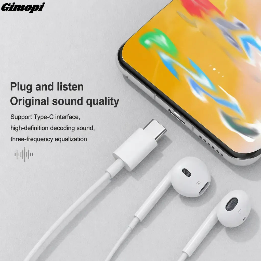 USB-C Wired Semi-In-Ear Headphones, Clear HiFi Stereo Wired Earbuds with Built-in Mic - Adjustable Volume Buttons, Lightweight Portable Daily Earphones, Compatible with iPhone 15,16,17,18, Samsung Galaxy Series, Hands-Free Calling - Daily Audio Use