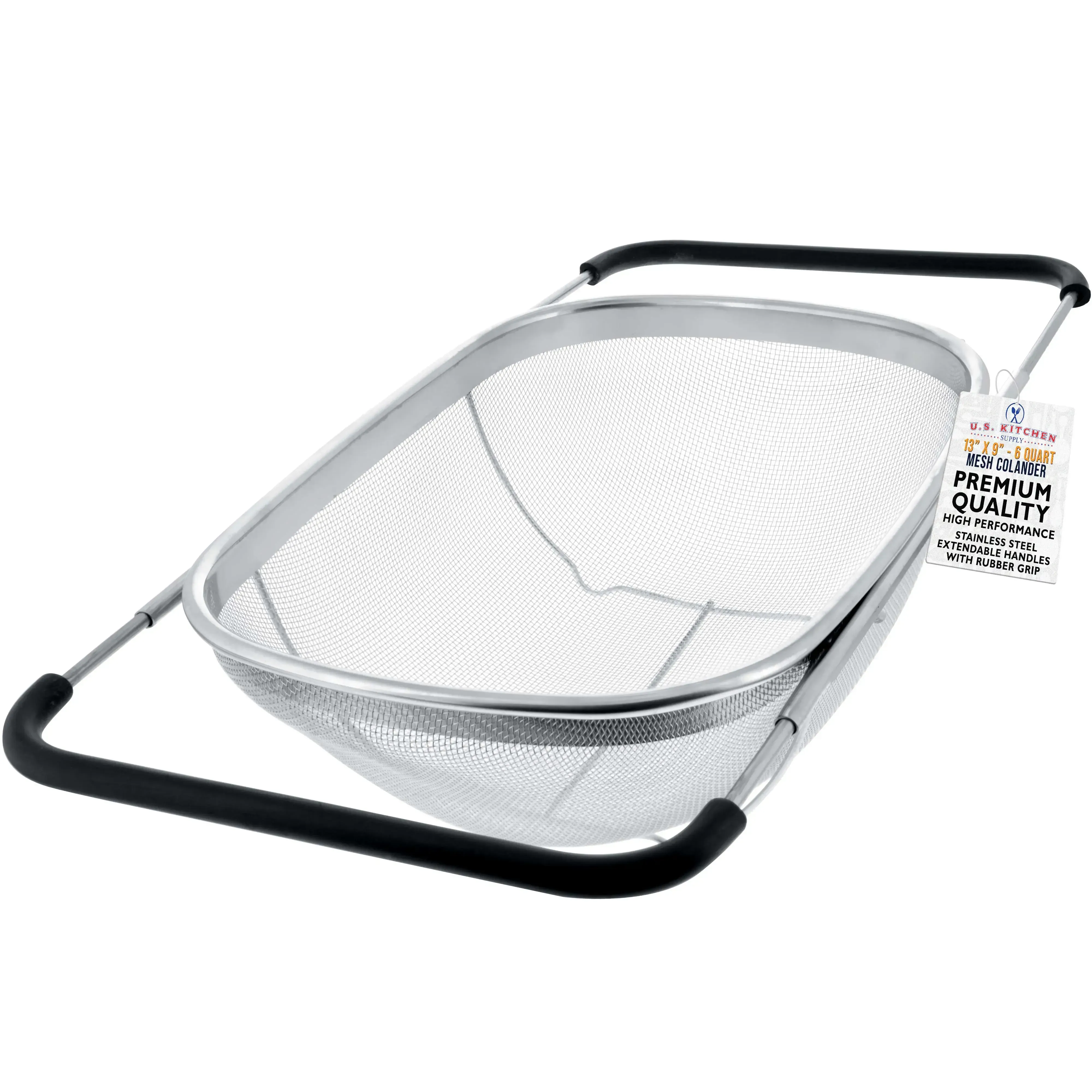 Kitchen stainless steel filter basket - 6-quart foldable filter basket, capable of filtering and storing, with extendable rubber handle - rectangular sieve, fine stainless steel filter and filter basket, suitable for kitchen
