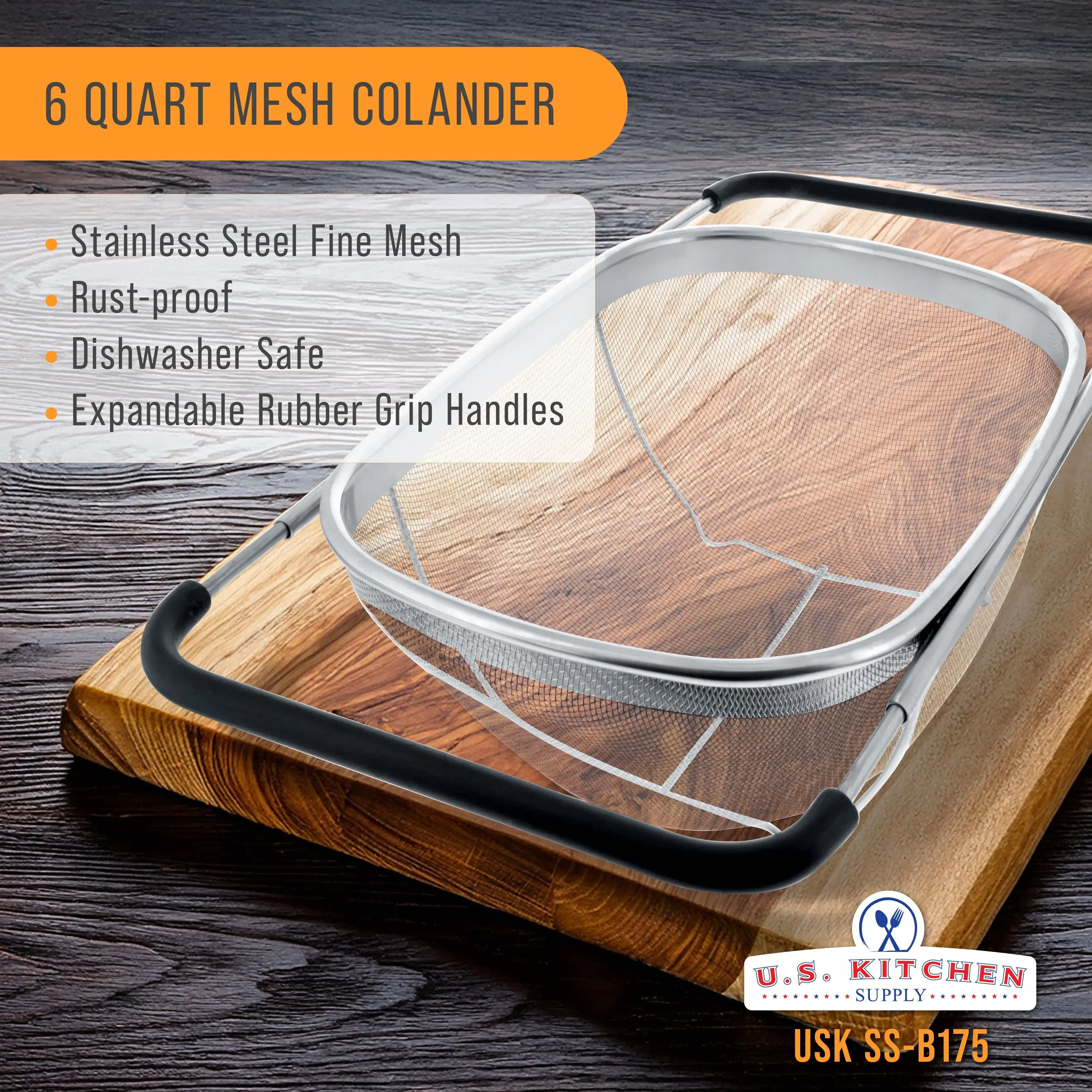 Kitchen stainless steel filter basket - 6-quart foldable filter basket, capable of filtering and storing, with extendable rubber handle - rectangular sieve, fine stainless steel filter and filter basket, suitable for kitchen