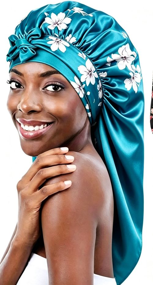 3 counts Bonnets for Black Women Braid Bonnet, Soft and Breathable,Large Long Satin Bonnet for Braids, Natural Curly Hair,Silk Bonnet with Stretchy Tie Band Sleep Cap Hair Haircare Heatless。