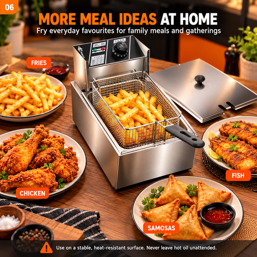 Electric Deep Fryer – Stainless Steel Home Frying Machine | Adjustable Temperature 60–200°C | Removable Frying Basket