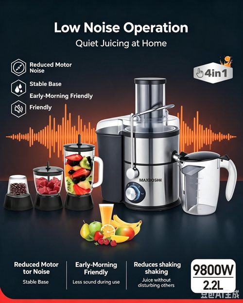 4‑In‑1 Multi‑Function Juicer Blender Set, Stainless Steel 2‑Speed Control Juice Extractor Mixer Grinder for Home Kitchen